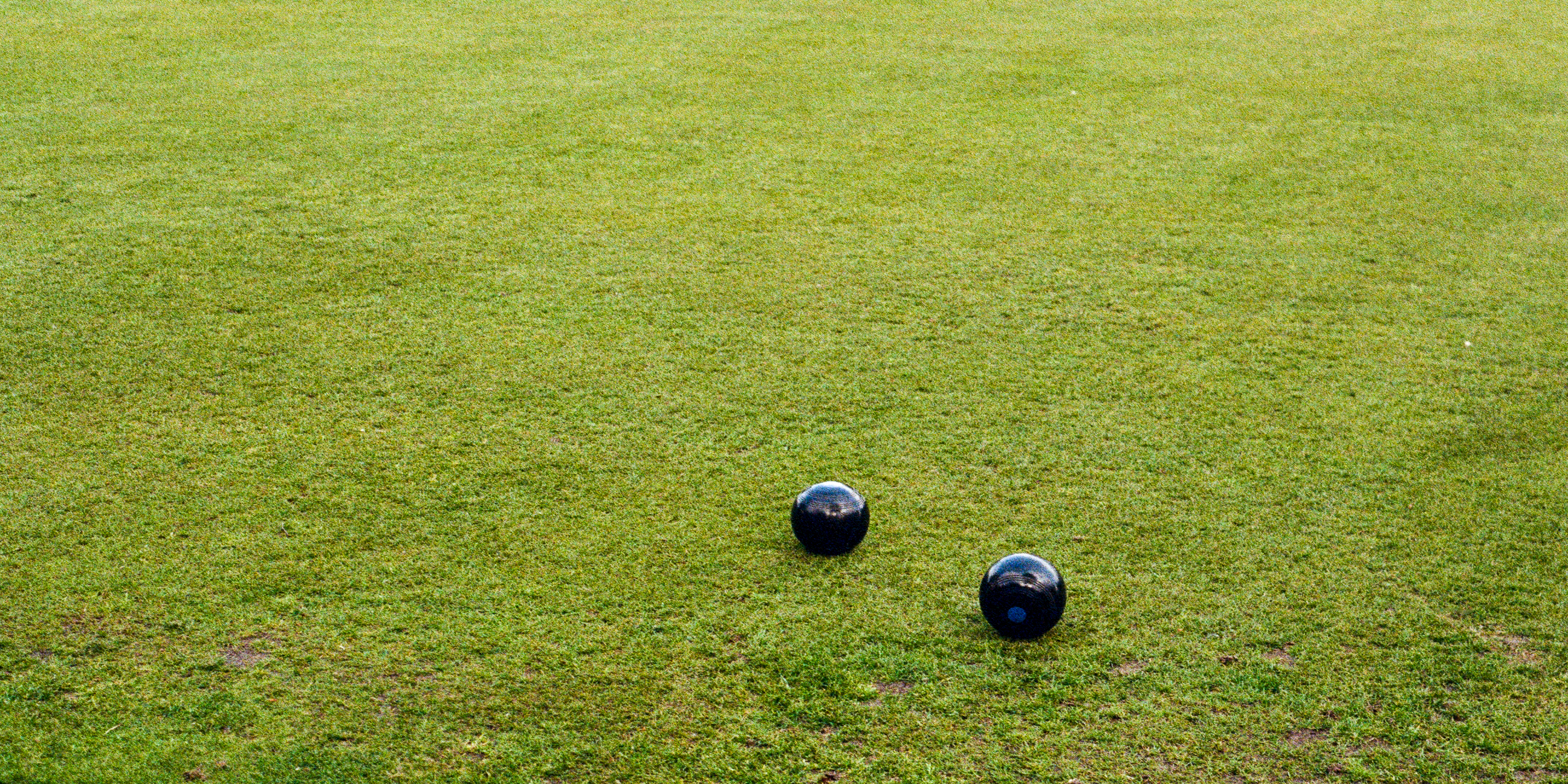 Two crown green bowls on a bowling green
